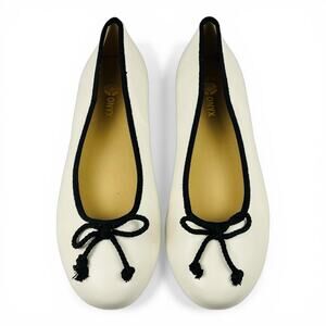 Onyx White Leather Ballet Flats Black Trim Bow Classic Parisian Style EU 41